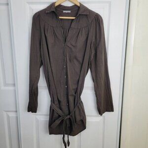 JAMES PERSE Women's Brown V-neck Button Up Tie Waist Tunic Blouse Top 1/S